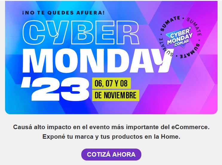 Participa del póximo CyberMonday 2023 - 6, 7 y 8 de Noviembre