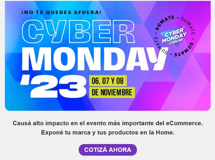 Participa del póximo CyberMonday 2023 - 6, 7 y 8 de Noviembre