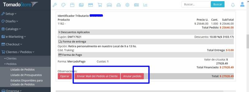 Nuevos Botones de RE-Envío de MAIL y Anular PEDIDO