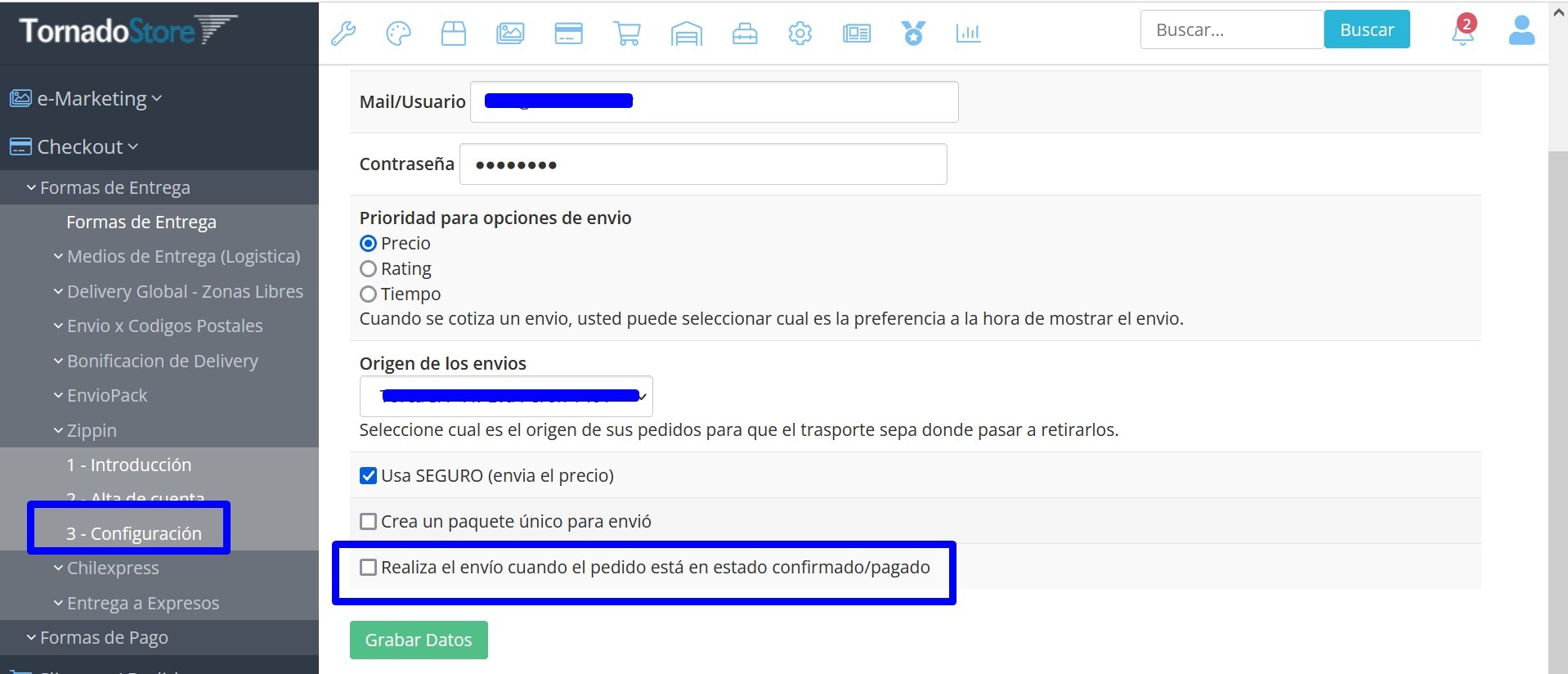 Integración con ZIPPIN - Nueva Configuración para generar SOLO los PEDIDOS confirmados
