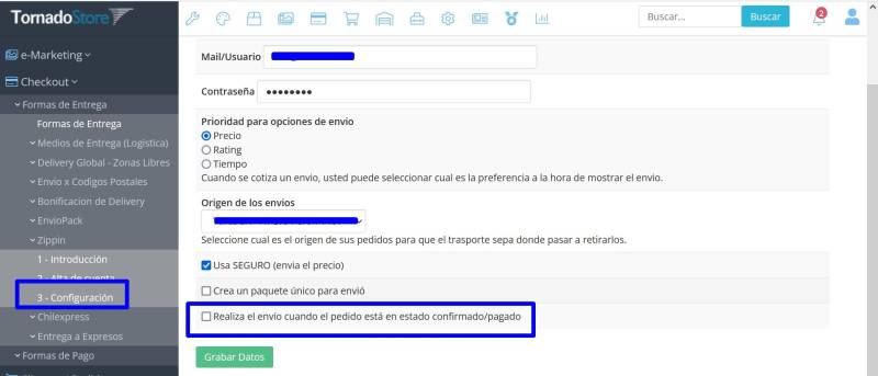 Integración con ZIPPIN - Nueva Configuración para generar SOLO los PEDIDOS confirmados
