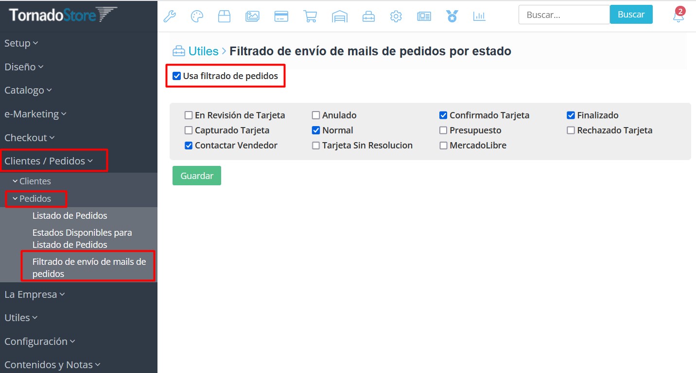 Filtro por estados para envio de Mails de Pedidos