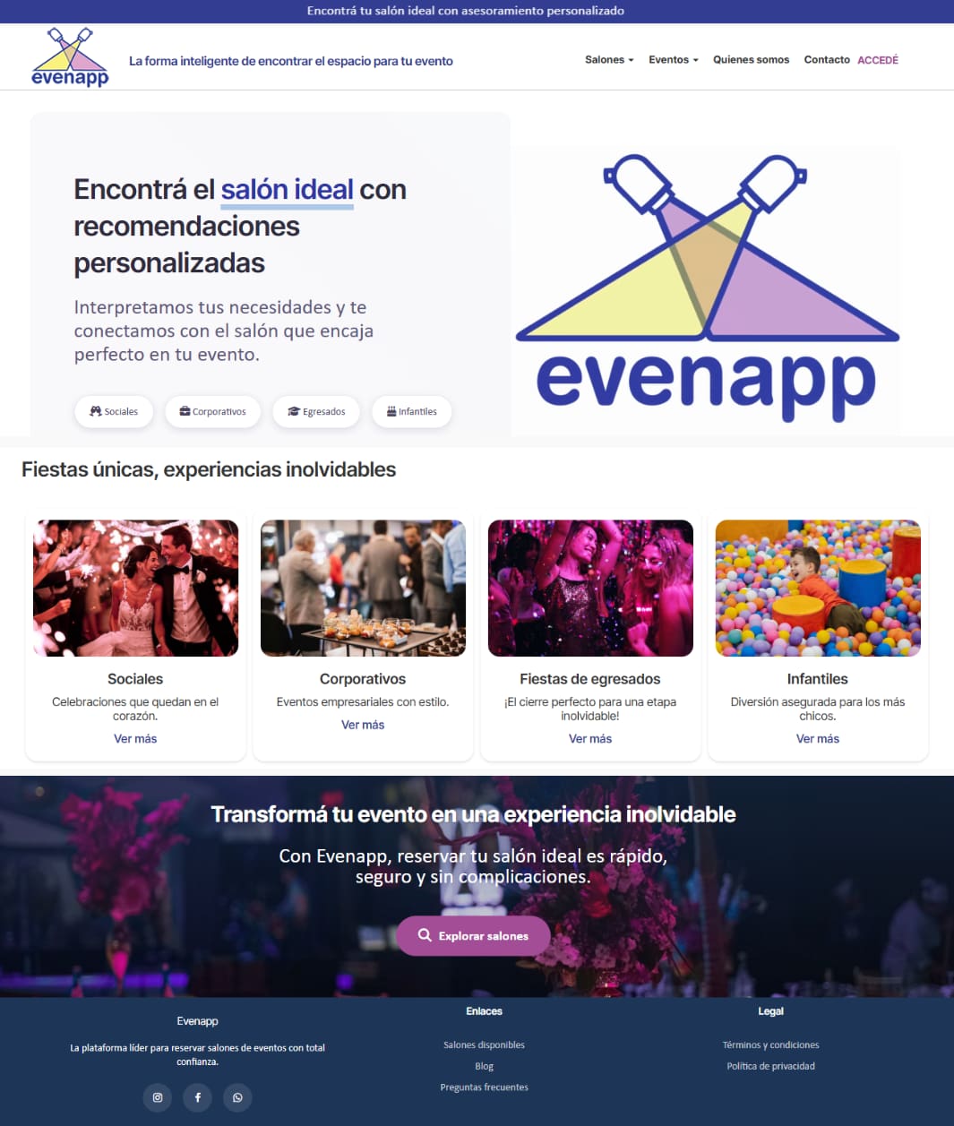 Proyecto de Diseño Web Evenapp, salones para eventos