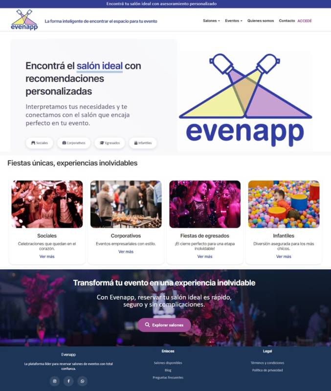 Proyecto de Diseño Web Evenapp, salones para eventos