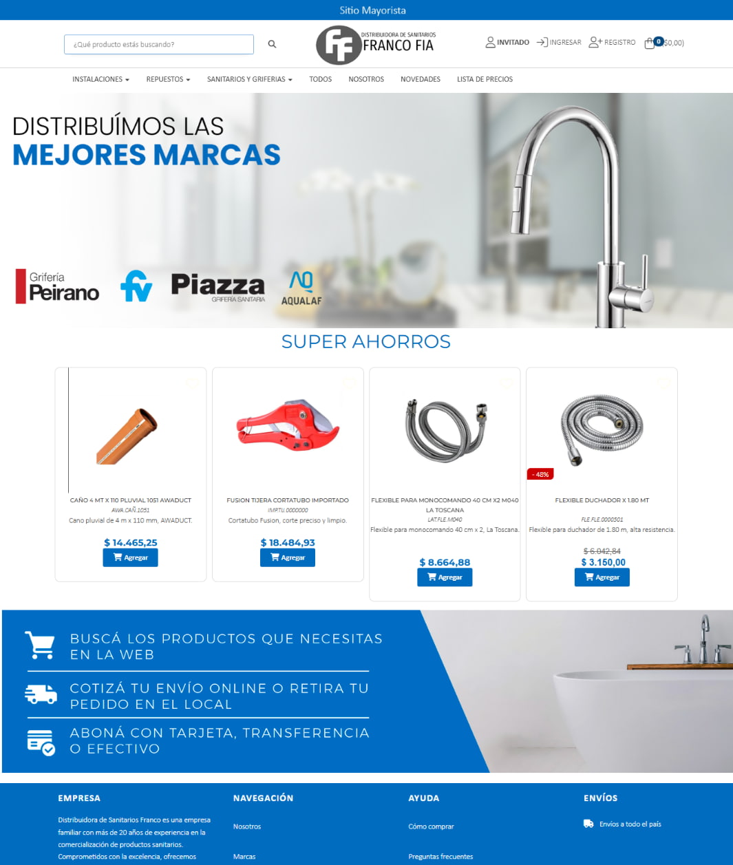 Plataforma de pedidos B2B Franco Fía Distribuidora de Sanitarios