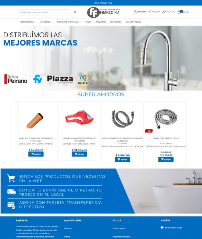 Plataforma de pedidos B2B Franco Fía Distribuidora de Sanitarios